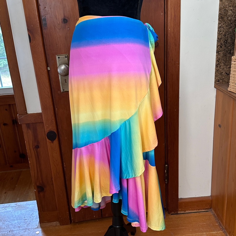 NWOT True Wrap Skirt LuLaRoe Bella XL Multicolor Bright Tie Dye Rainbow Colorful